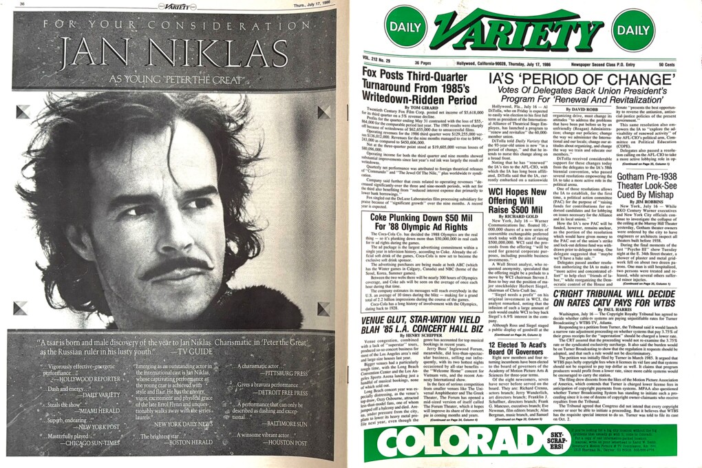 Daily Variety Magazine featuring Jan Niklas as Young Peter the Great